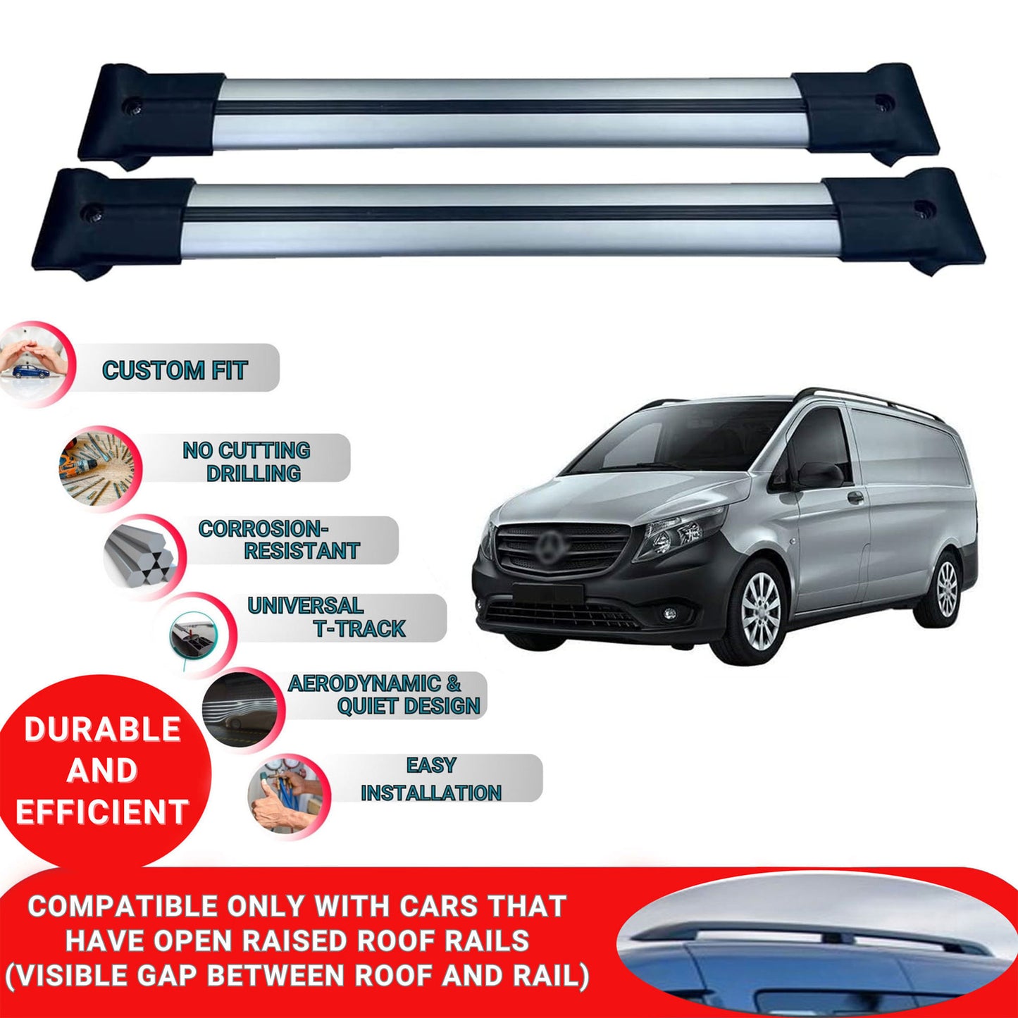 Roof Racks Cross Bars For Mercedes Vito W447 2014-2023 4 Pcs Grey