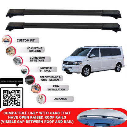 Roof Rack Cross Bars for Vw Multivan T6 2015-2024 Lockable Roof Bars 2 Pcs Black
