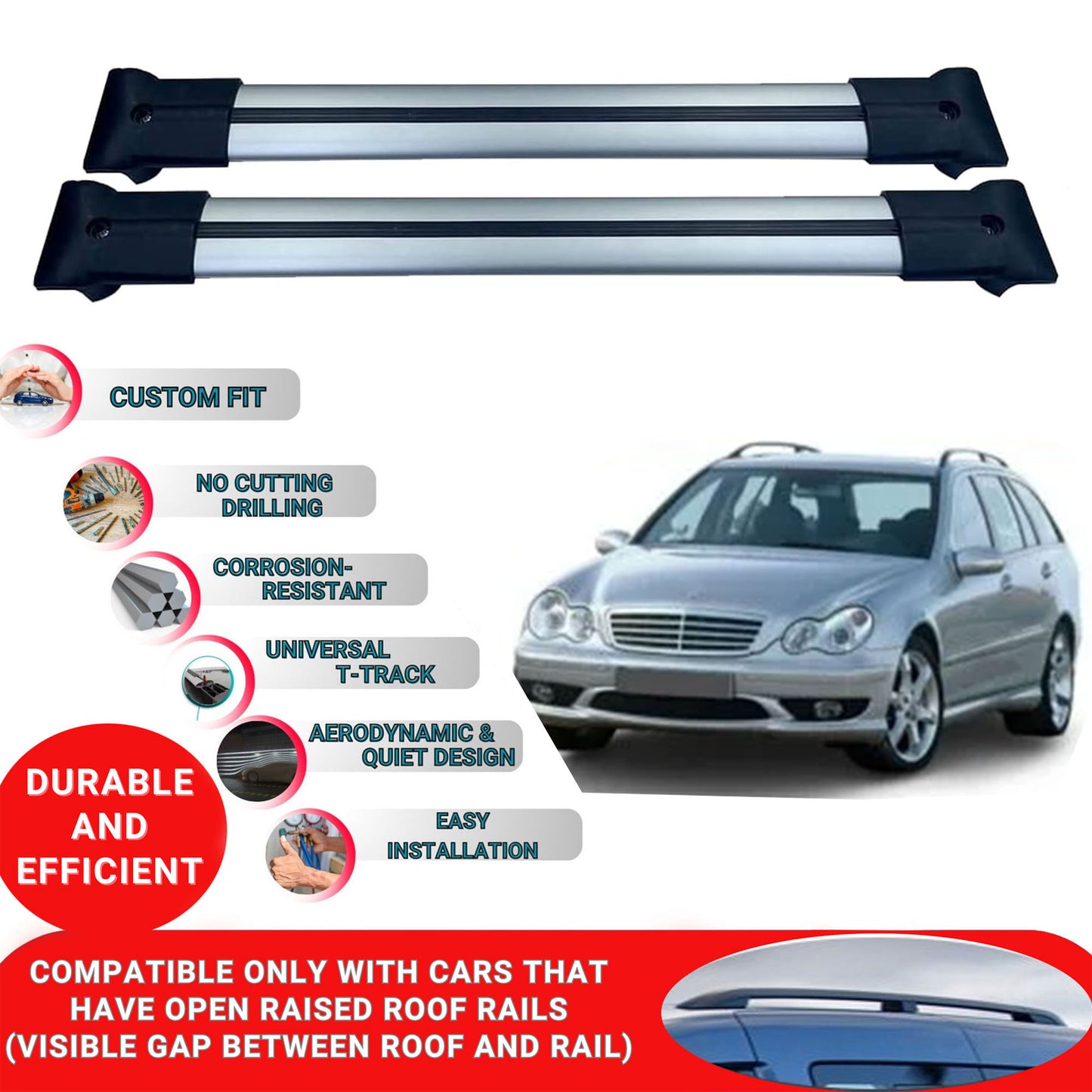 Roof Racks Cross Bars For Mercedes C Class S203 2000-2007 2 Pcs Grey