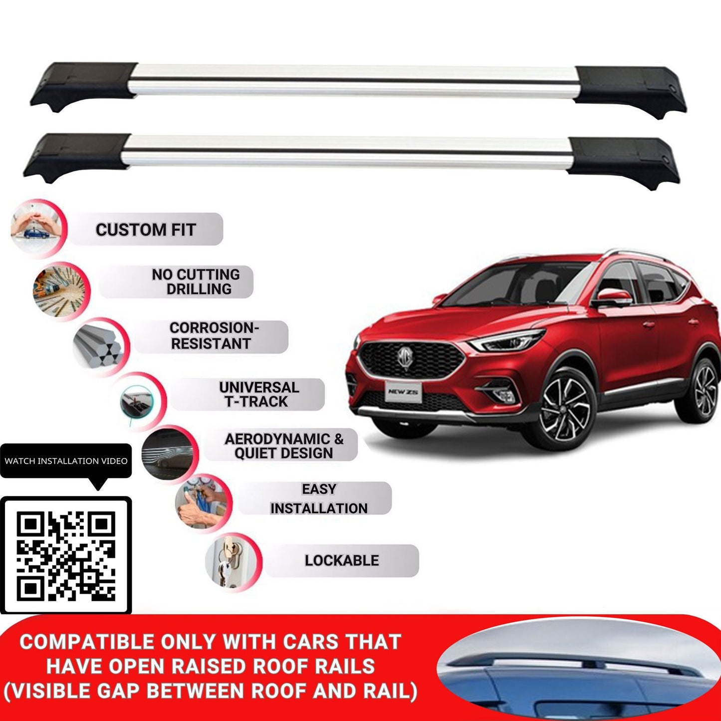 Roof Rack Cross Bars for Mg Zs Suv 2018 Onwards Lockable Roof Bars 2 Pcs Grey