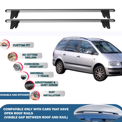 Lockable Roof Rack Cross Bars for Volkswagen Sharan 1995-2010 | Heavy Duty Rail Carrier 2 Pcs Grey