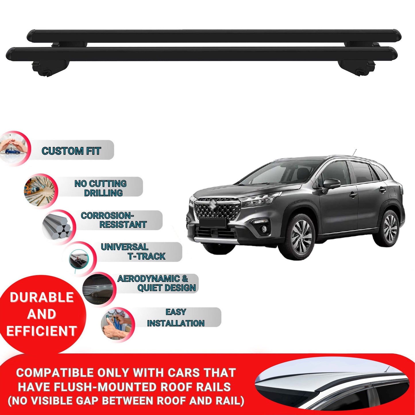 Roof Bars For Suzuki Sx4 S-Cross MK3 2021-2023 Roof Rack Cross Bars 2 Pcs Black