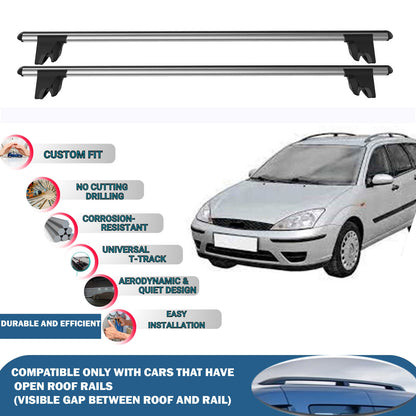 Lockable Roof Rack Cross Bars for Ford Focus Wagon 1999-2005 | Heavy Duty Rail Carrier 2 Pcs Grey