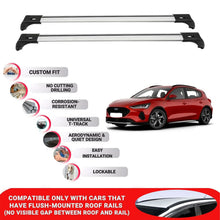 2X Car Roof Bars for Ford Ford Focus Active 2019+ Lockable Roof Rack Grey