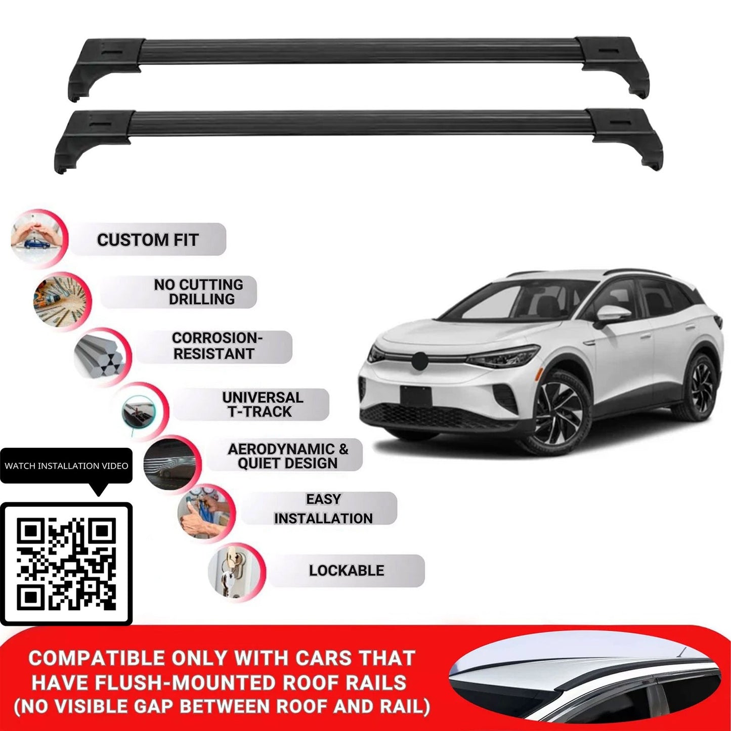 Roof Bars for Volkswagen ID.4 2021+ Lockable Roof Rack Cross Bars 2 Pcs Black