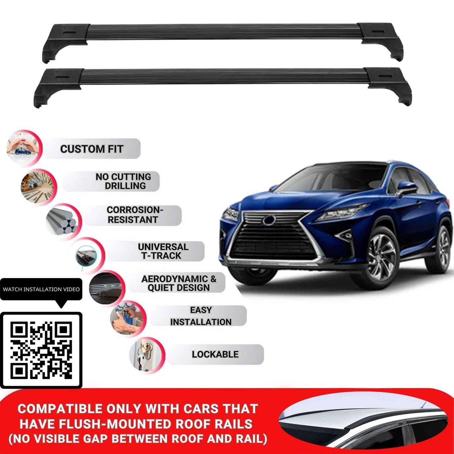 Roof Bars for Lexus Rx-Series 2016-2022 Lockable Roof Rack Cross Bars 2 Pcs Black