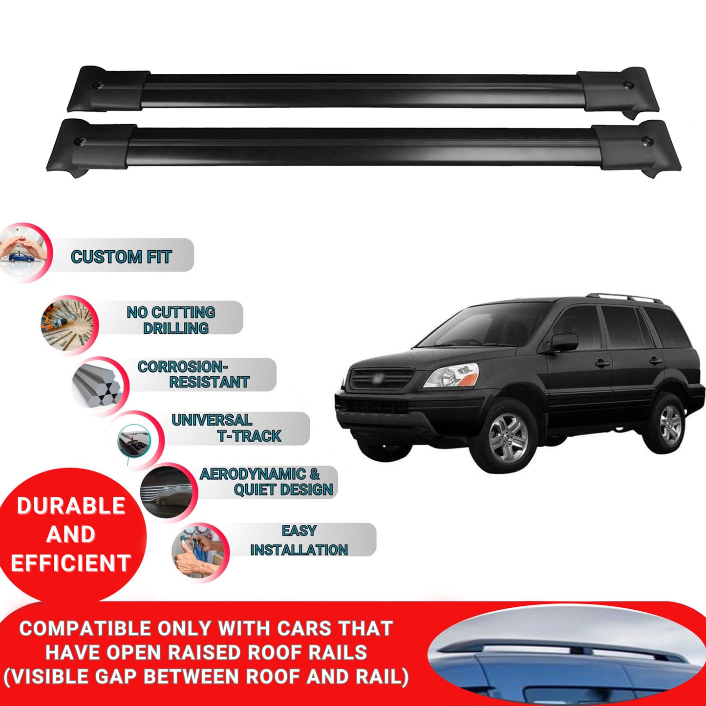 Roof Racks Cross Bars For Honda Pilot 2003-2008 2 Pcs Black