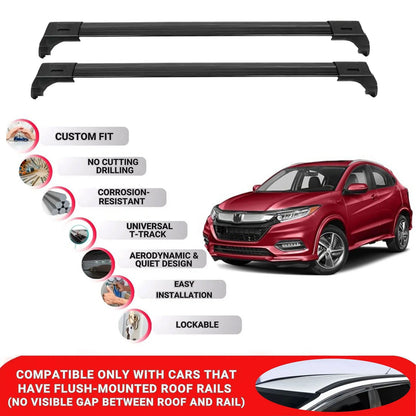 2X Car Roof Bars for Honda Hrv 2015-2021 Lockable Roof Rack Cross Bars Black