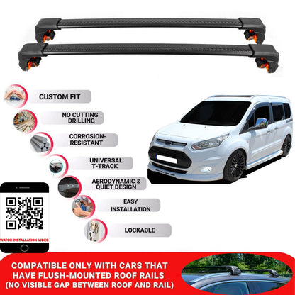 Premium Roof Bars For Ford G.Tourneo Connect 2014-2022 Secure Roof Rack Cross Bar 2 Pcs Black