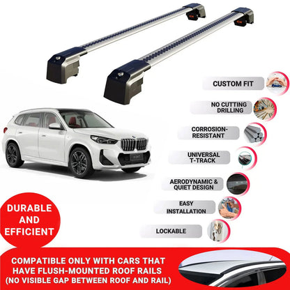 Roof Bars Rack for Bmw X1 U11/U12 2022+ Lockable Rail Carrier 2 Pcs Grey