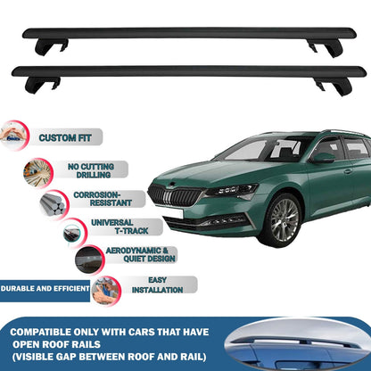 Roof Rack Cross Bars for Skoda Suberb Combi/SW 2015-2023 Rail Carrier for Roof Tents 2 Pcs Black
