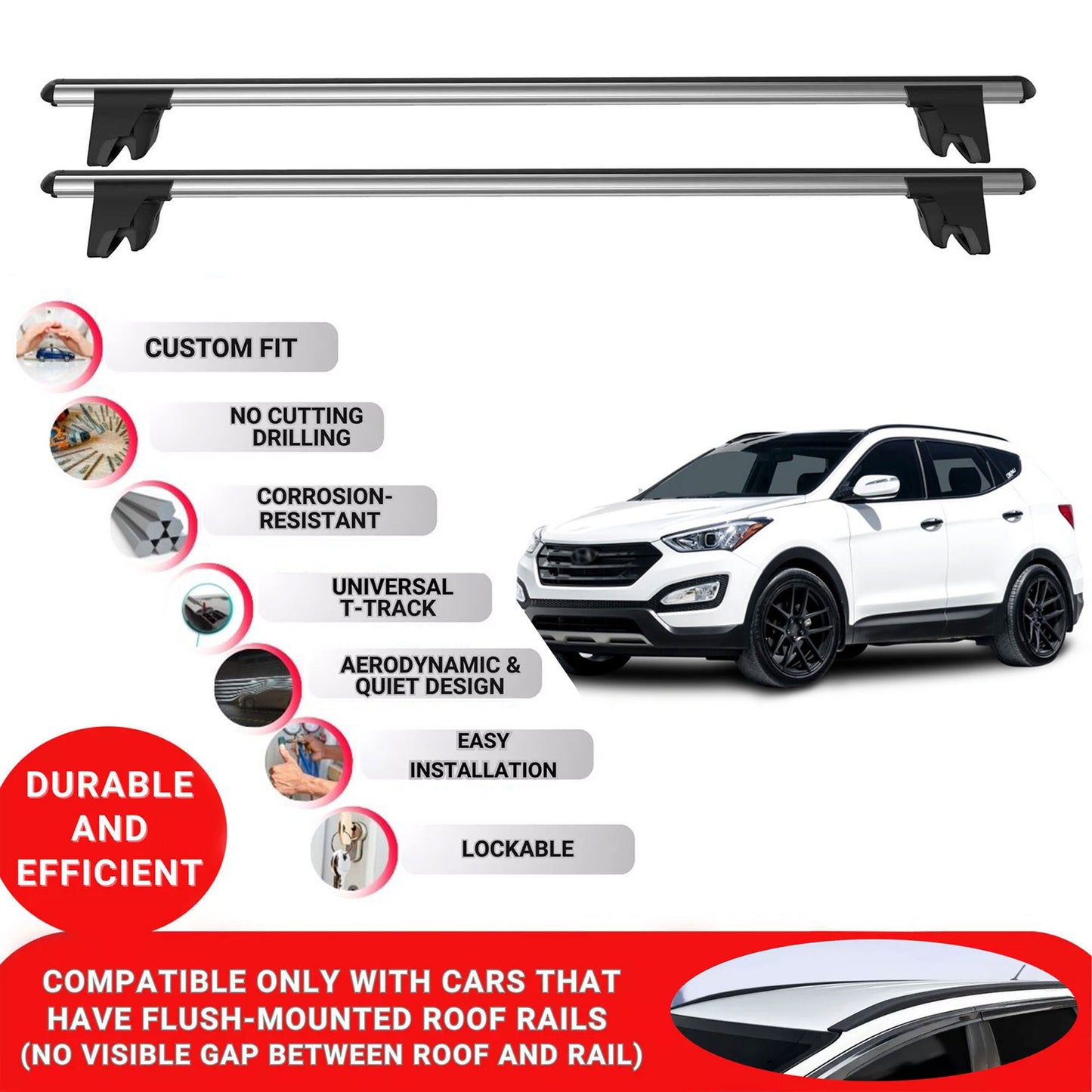 Premium Roof Bars for Hyundai Santa Fe 2012-2018 Roof Rack Cross Bars 2 Pcs Grey