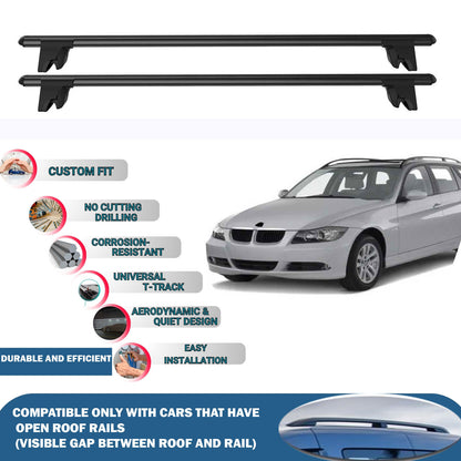 Lockable Roof Rack Cross Bars for BMW 3-Series Touring/Estate E46 2002-2005 | Heavy Duty Rail Carrier 2 Pcs Black