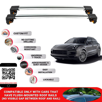 Premium Roof Bars For Porche Cayenne Suv 2018+ Secure Roof Rack Cross Bar 2 Pcss Grey
