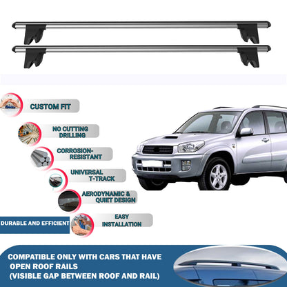 Lockable Roof Rack Cross Bars for Toyota Rav4 XA 2000-2005 | Heavy Duty Rail Carrier 2 Pcs Grey
