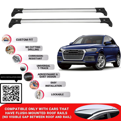 Roof Bars for Audi Q5 2017+ Lockable Roof Rack Cross Bars 2 Pcs Grey