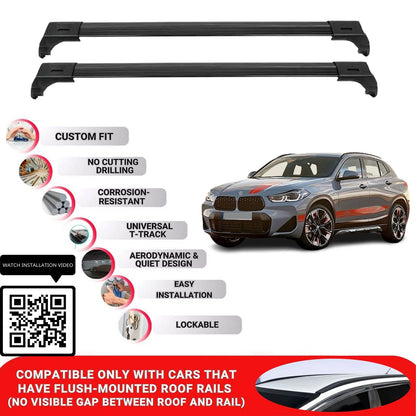 Roof Bars for Bmw X2 F39 2018-2023 Lockable Roof Rack Cross Bars 2 Pcs Black