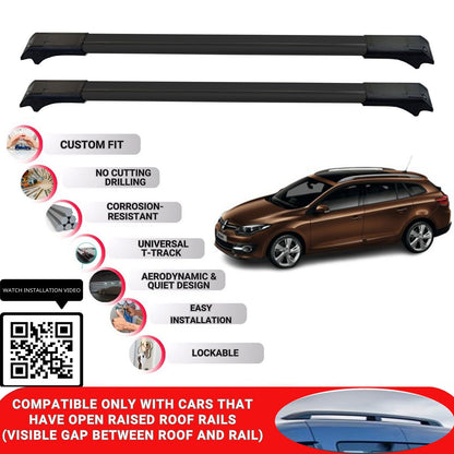 Roof Rack Cross Bars for Renault Megane 2009-2016 Lockable Roof Bars 2 Pcs Black
