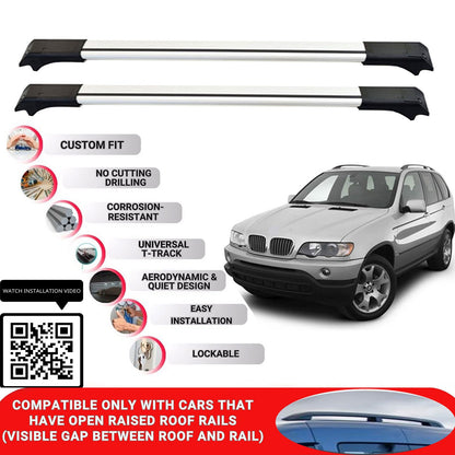 Roof Rack Cross Bars for Bmw X5 E53 Suv 2000-2007 Lockable Roof Bars 2 Pcs Grey