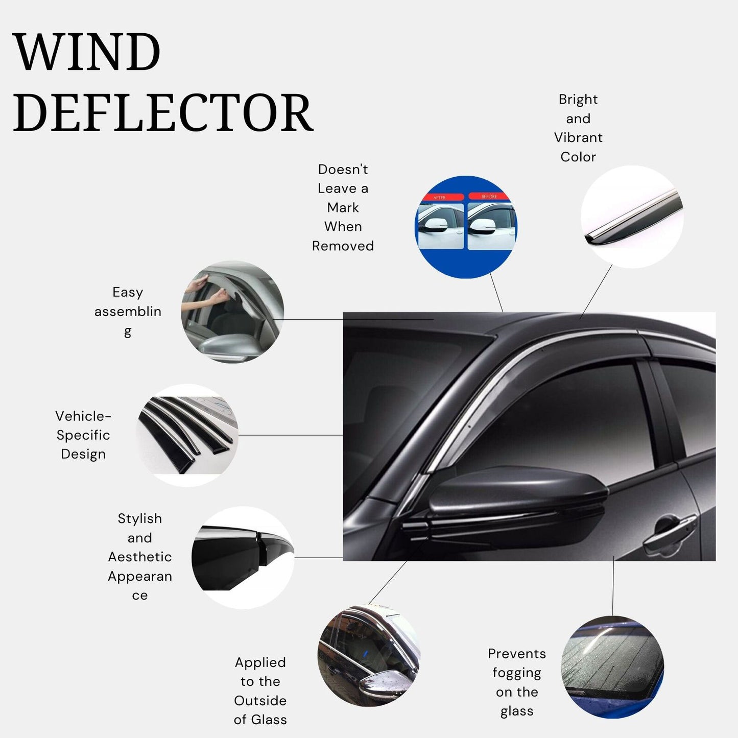Chrome Window Wind Deflector for Seat Leon 2013 Onwards Rain Guard Visors 4 pcs