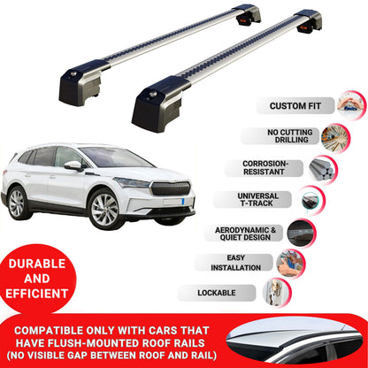 Roof Bars Rack for Skoda Enyaq IV 2020+ Lockable Rail Carrier 2 Pcs Grey