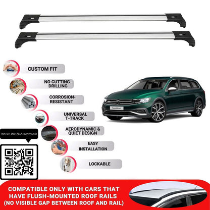 Roof Bars for Vw Passat Alltrack 2015+ Lockable Roof Rack Cross Bars 2 Pcs Grey