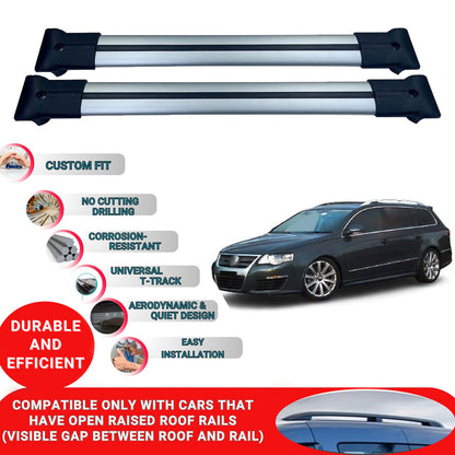 Roof Racks Cross Bars For Vw Passat B6 Sw 2005-2010 2 Pcs Grey