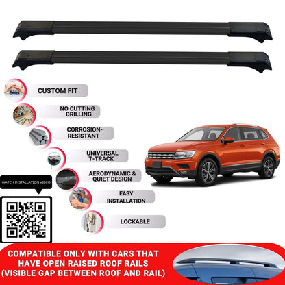 Roof Rack Cross Bars for Vw Tiguan Allspace 2018-2024 Lockable Roof Bar 2 Pcs Black