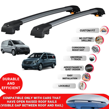 Roof Bar for Mercedes Metris W447 2015-2024 Lockable Roof Rack Cross Bars 2 Pcs Grey
