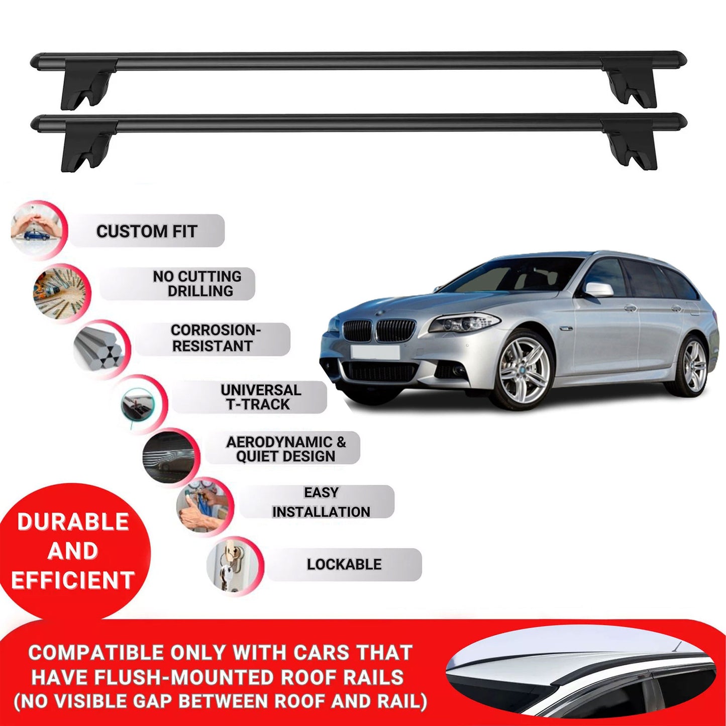 Premium Roof Bars for Bmw 5 Series F11 2010-2016 Roof Rack Cross Bars 2 Pcs Black