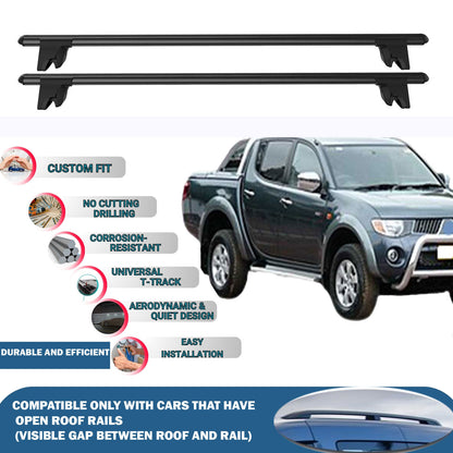 Lockable Roof Rack Cross Bars for Mitsubishi Triton L200 2005-2015 | Heavy Duty Rail Carrier 2 Pcs Black
