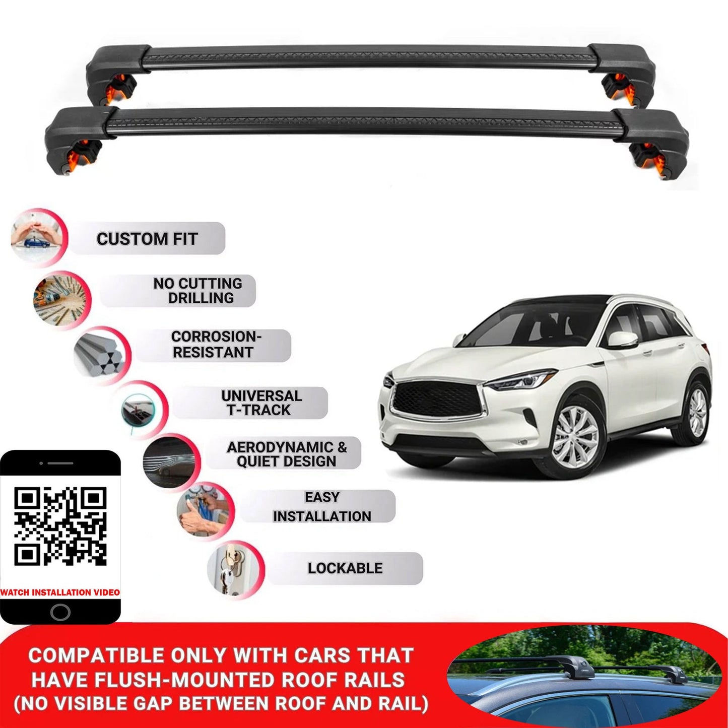 Premium Roof Bars For infiniti Qx50 Suv 2019+ Secure Roof Rack Cross Bar 2 Pcss Black