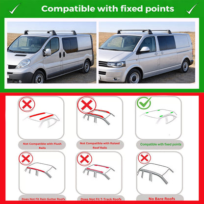 Lockable Roof Bars for VW Transporter T5 2003-2016 |  Fixpoint No Roof Rails 2 Pcs Black