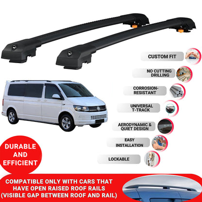Roof Bar for Vw T6 Transporter 2016-2022 Lockable Roof Rack Cross Bars 2 Pcs Black
