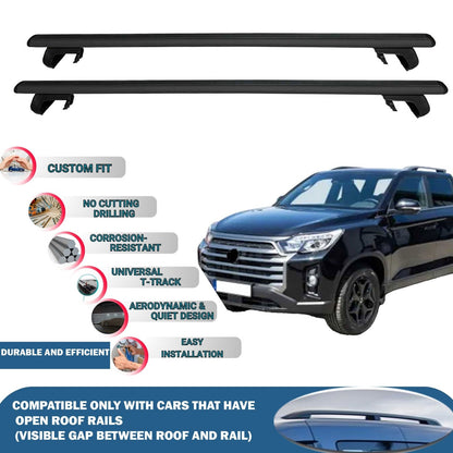 Roof Rack Cross Bars for Ssangyong Musso Rhino 2018-2023 Rail Carrier for Roof Tents 2 Pcs Black