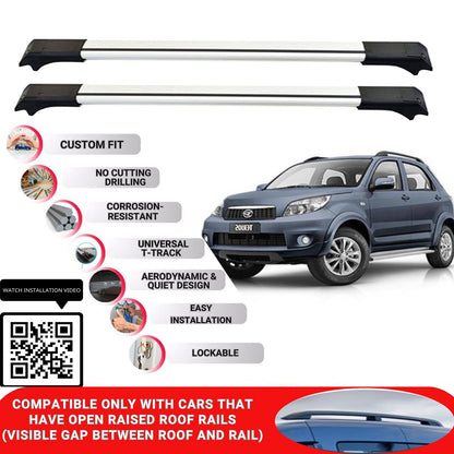 Roof Rack Cross Bars for Daihatsu Terios 2006-2017 Lockable Bars 2 Pcs Grey