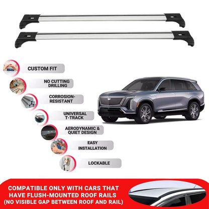 2X Car Roof Bars for Cadillac Vistiq 2025+ Lockable Roof Rack Cross Bars Grey