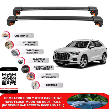 Premium Roof Bars For Audi Q3 Suv 2019+ Secure Roof Rack Cross Bar 2 Pcss Secure Black