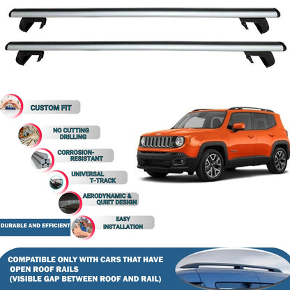Roof Rack Cross Bars for Jeep Renegade 2014+ Aluminum Roof Bars 2 Pcs Silver