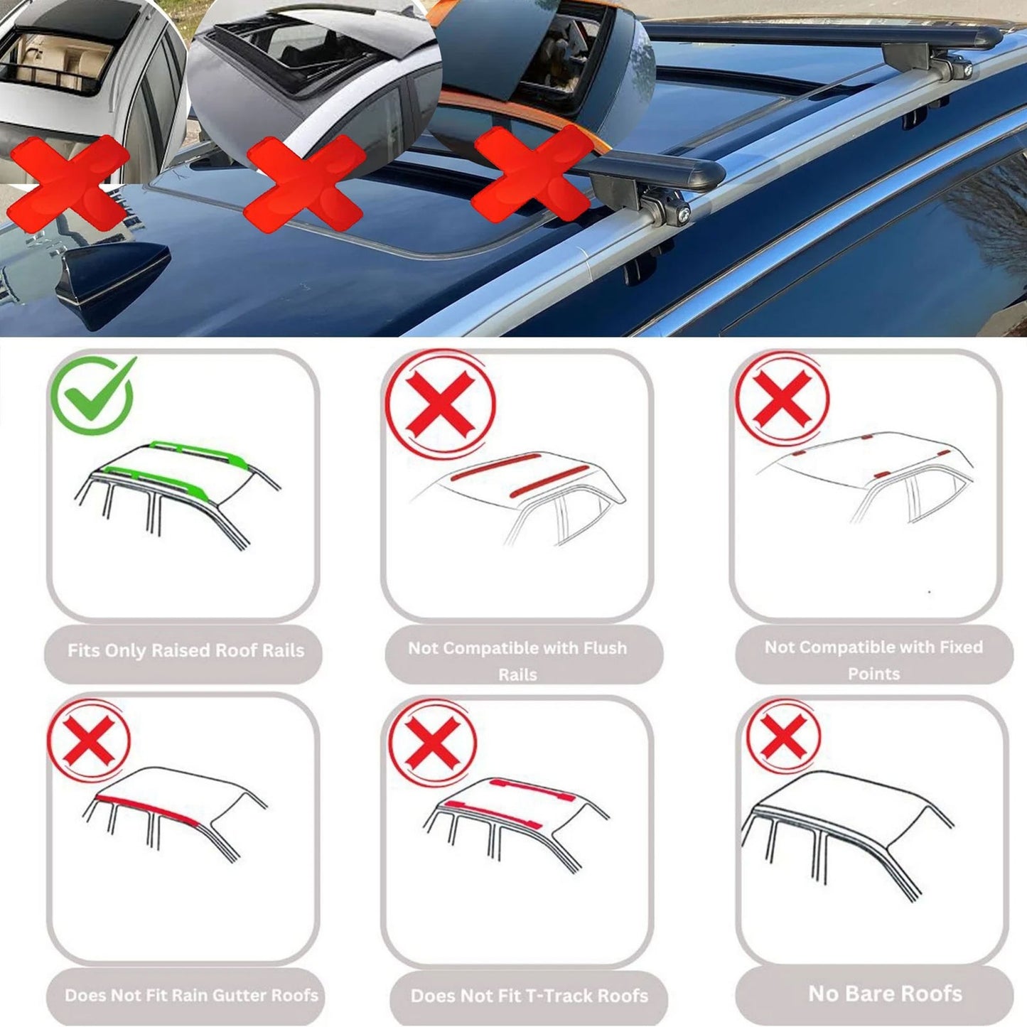 Roof Bars For Volvo V40 Cross Country 2013-2018 Roof Rack Cross Bars 2Pcs Grey
