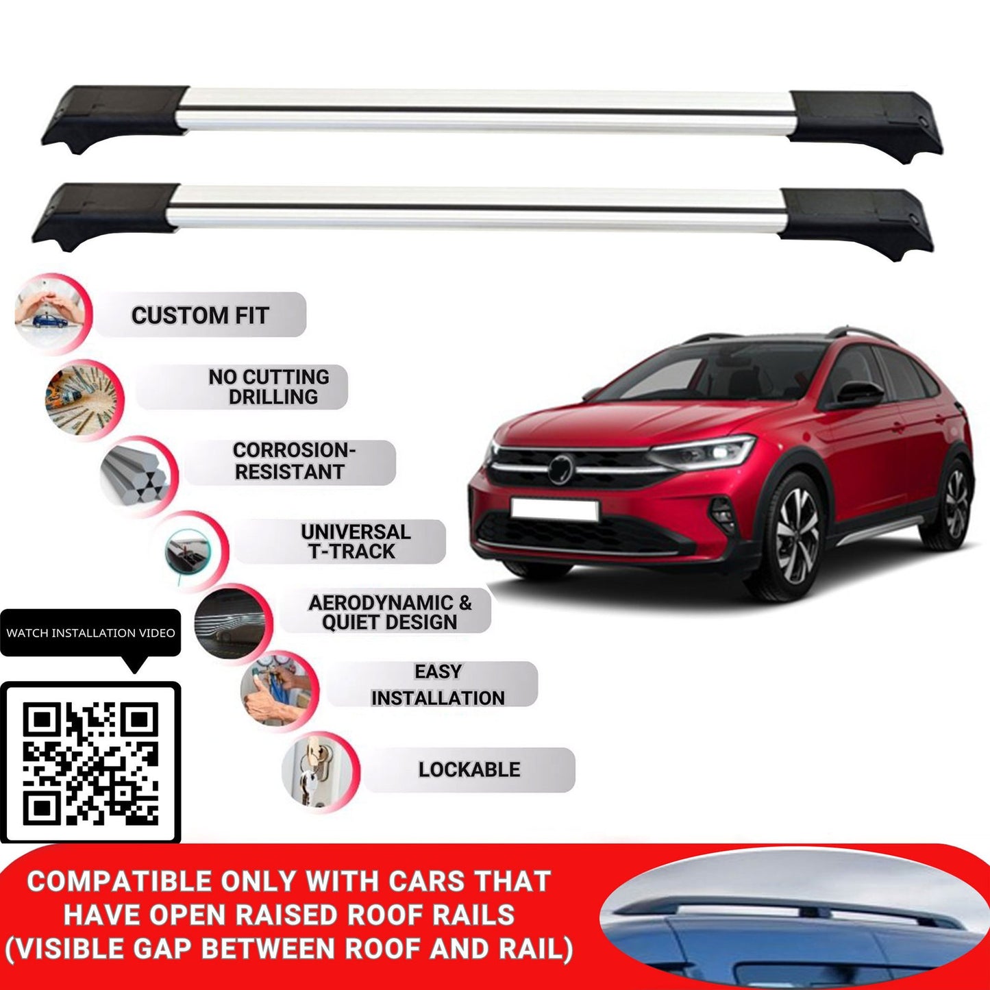Roof Rack Cross Bars for Vw Taigo 2022+ Lockable Roof Bars 2 Pcs Grey