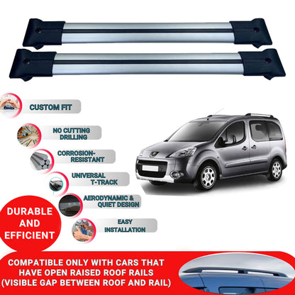 Roof Racks Cross Bars For Peugeot Partner Tepee 2008-2018 4 Pcs Grey