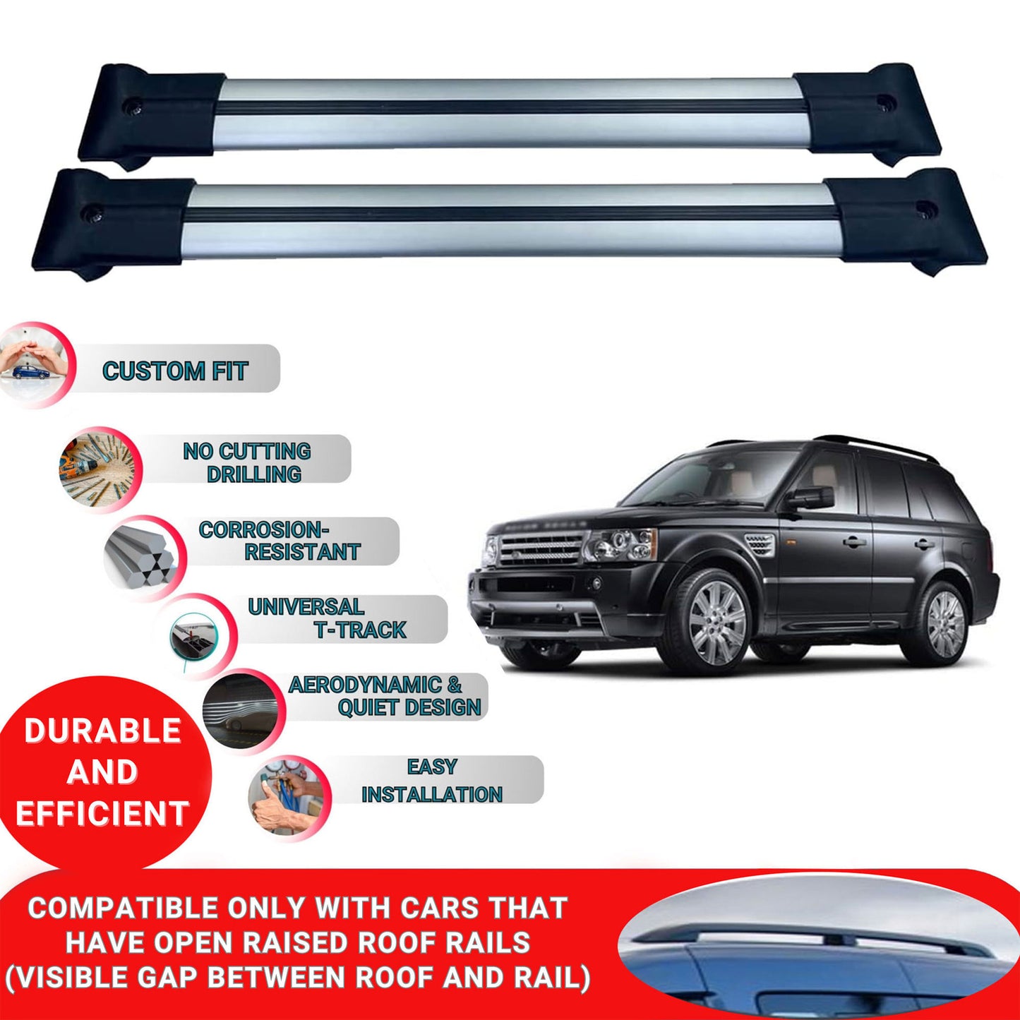 Roof Racks Cross Bars For Range Rover Sport L320 Suv 2005-2013 2 Pcs Grey