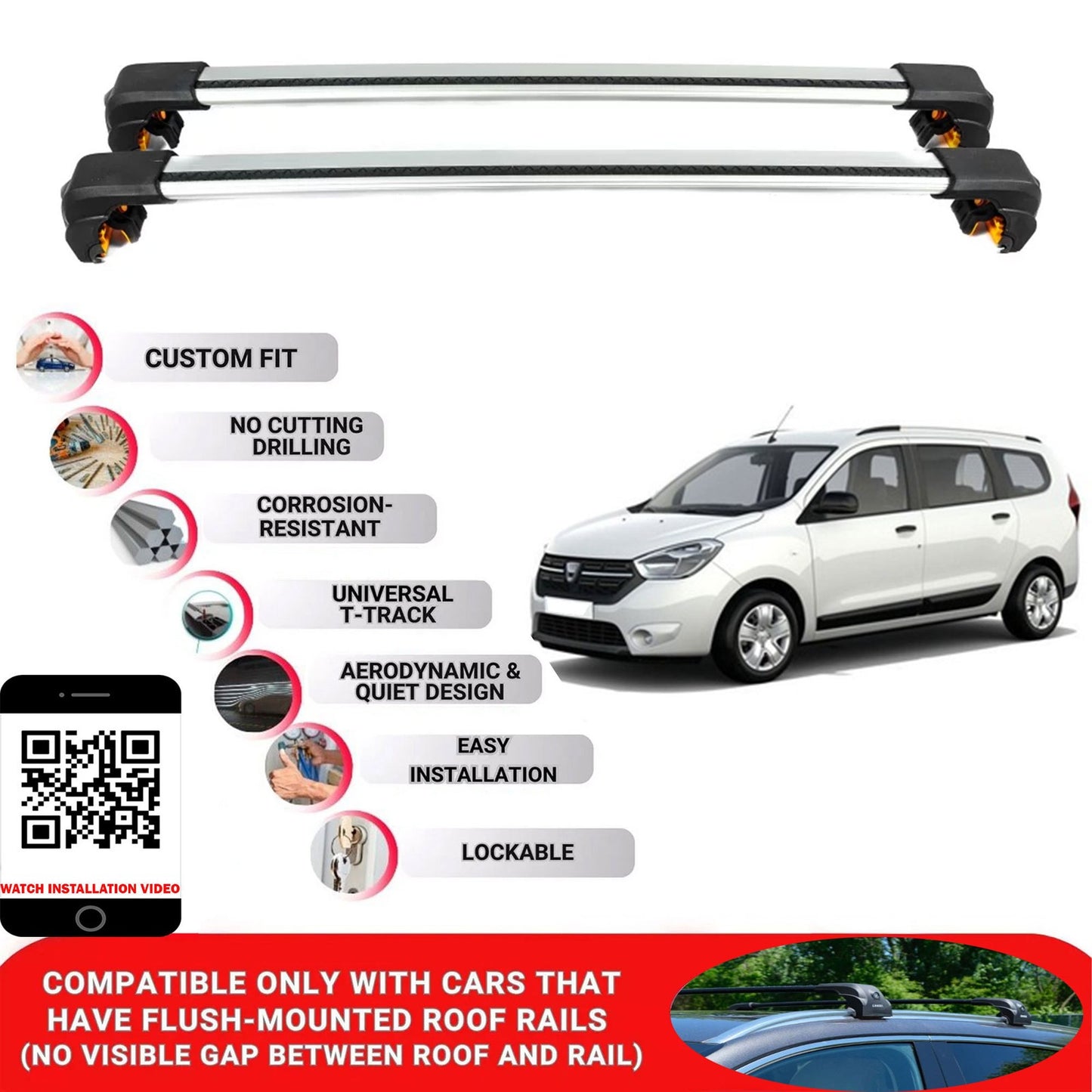 Premium Roof Bars For Dacia Lodgy Mpv 2012+ Secure Roof Rack Cross Bar 2 Pcss Grey