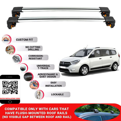 Premium Roof Bars For Dacia Lodgy Mpv 2012+ Secure Roof Rack Cross Bar 2 Pcss Grey