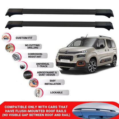 2X Car Roof Rack for Citroen Berlingo K9 2018+ Lockable Roof Bars Black