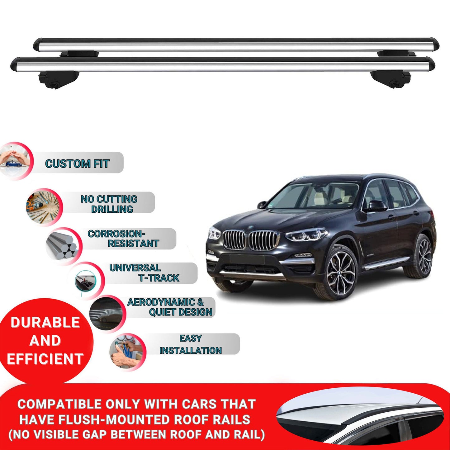 Roof Bars For Bmw X3 G01 2018-2023 Roof Rack Cross Bars 2 Pcs Grey