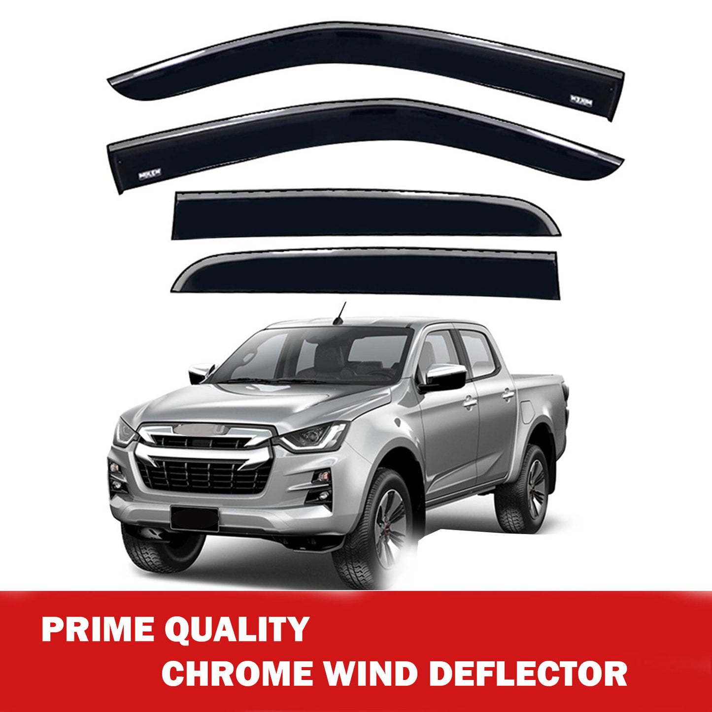 Chrome Window Wind Deflector for Isuzu D-Max 2021 Onward Rain Guard Visors 4 pcs