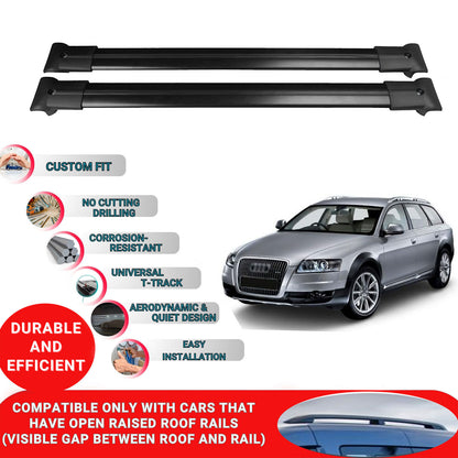 Roof Racks Cross Bars For Audi A6 Allroad Estate 2006-2011 2 Pcs Black