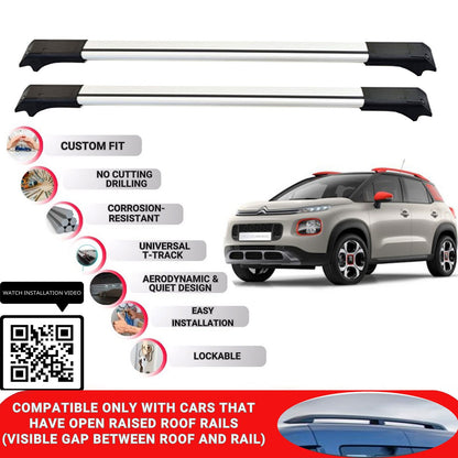 Roof Rack Cross Bars for Citroen C3 Aircross 2018+ Lockable Bars 2 Pcs Grey